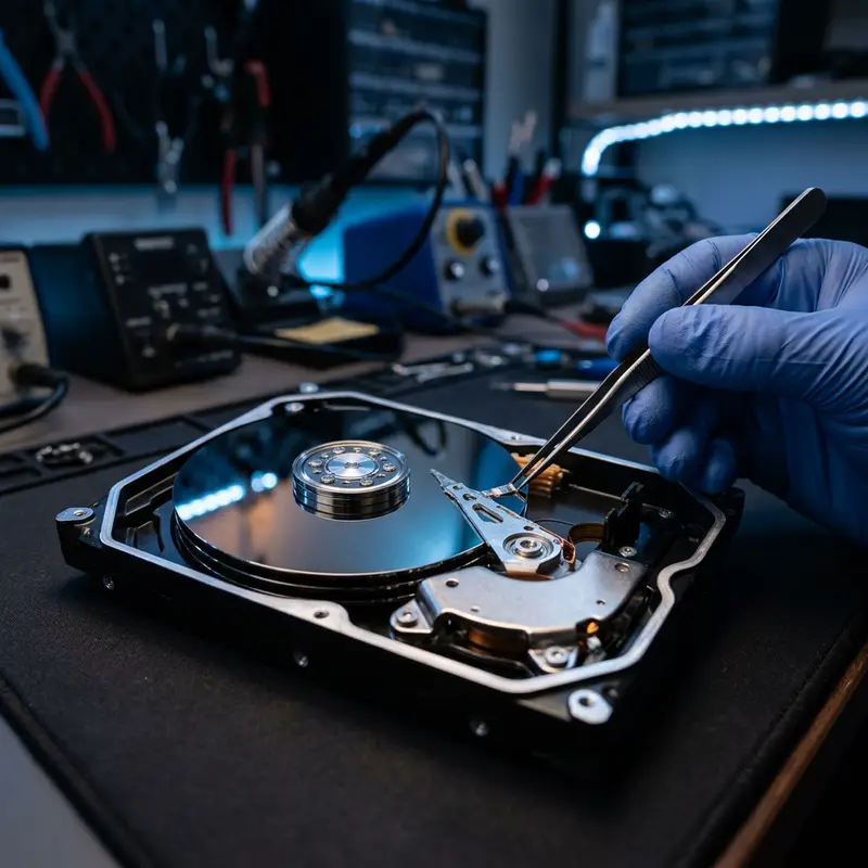 Sfeerbeeld: data recovery van een harde schijf