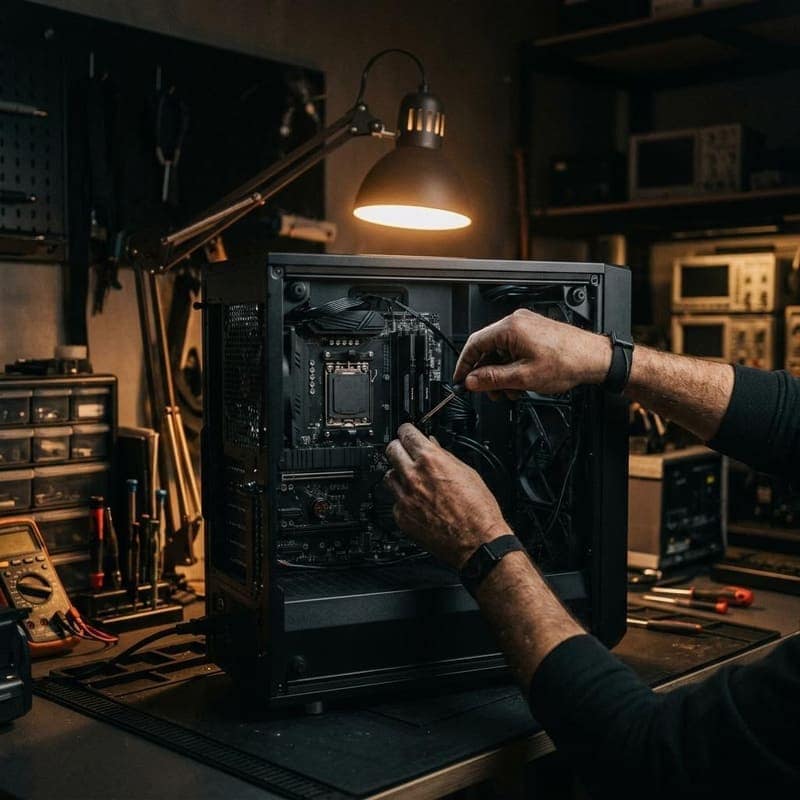Een computer wordt gerepareerd in de werkplaats van Gelre Computers & Smartphones