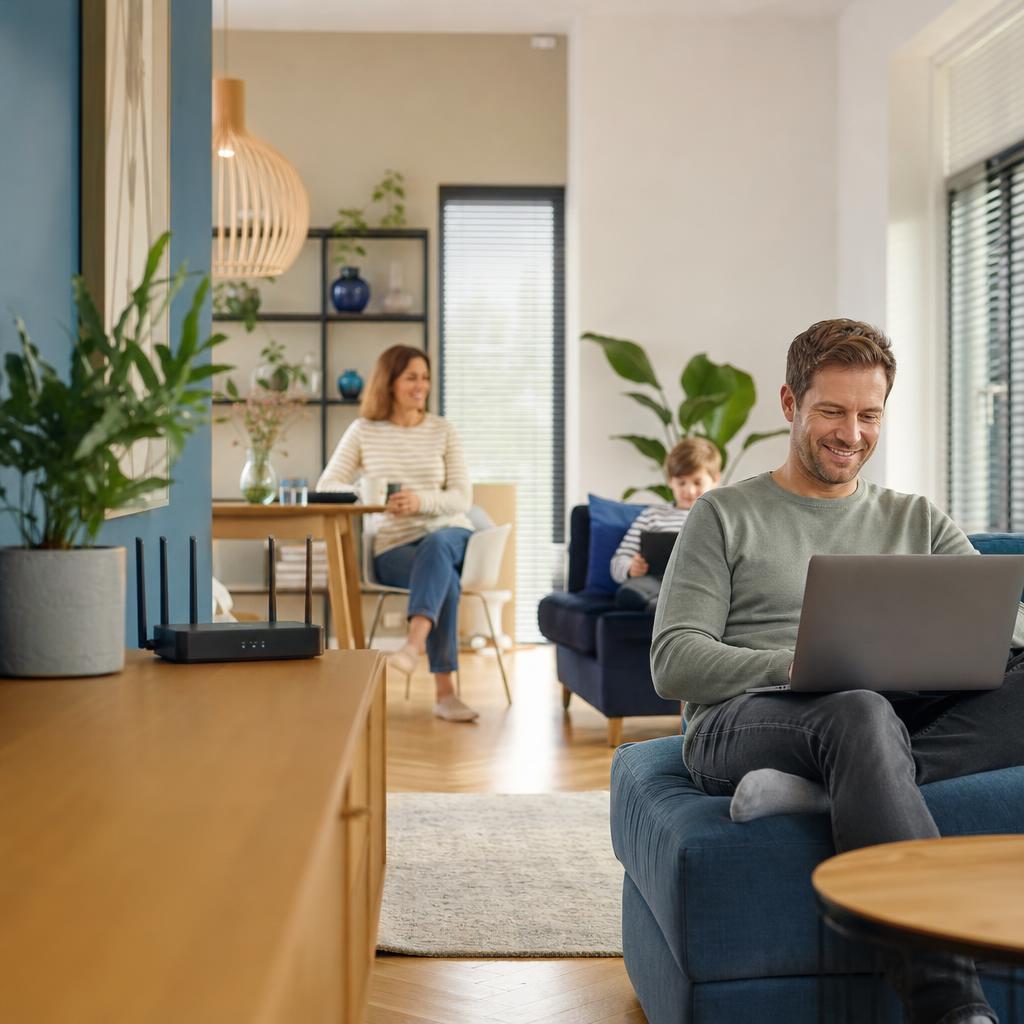 Gezin dat thuis gebruikmaakt van internet