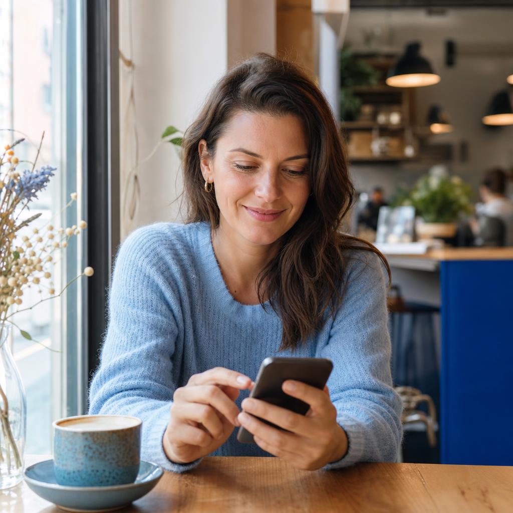 Vrouw die haar mobiele telefoon gebruikt